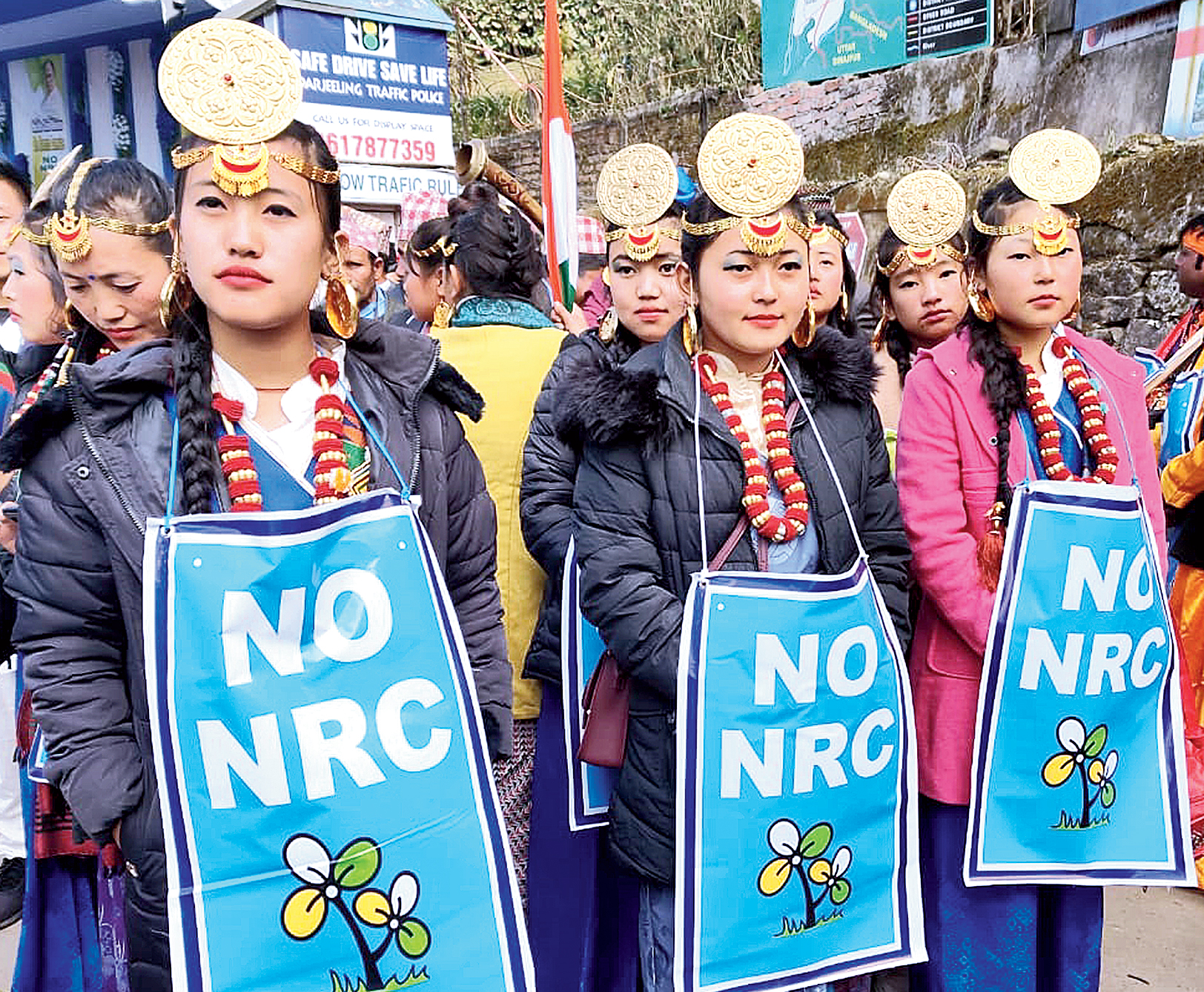 Women in traditional attire during the march