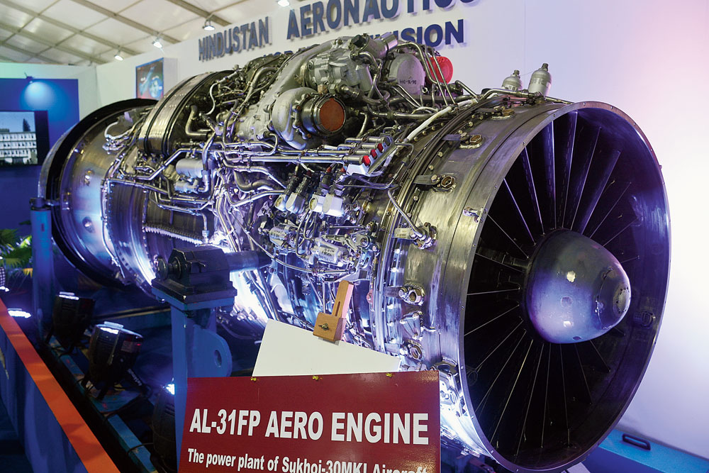 The engine of a Sukhoi-30MK1 on display at the conclave on Tuesday. 
