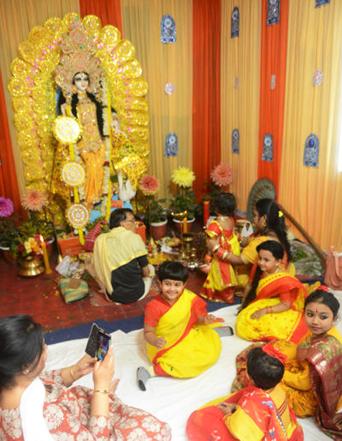 Saraswati Puja at a play school in north Calcutta.