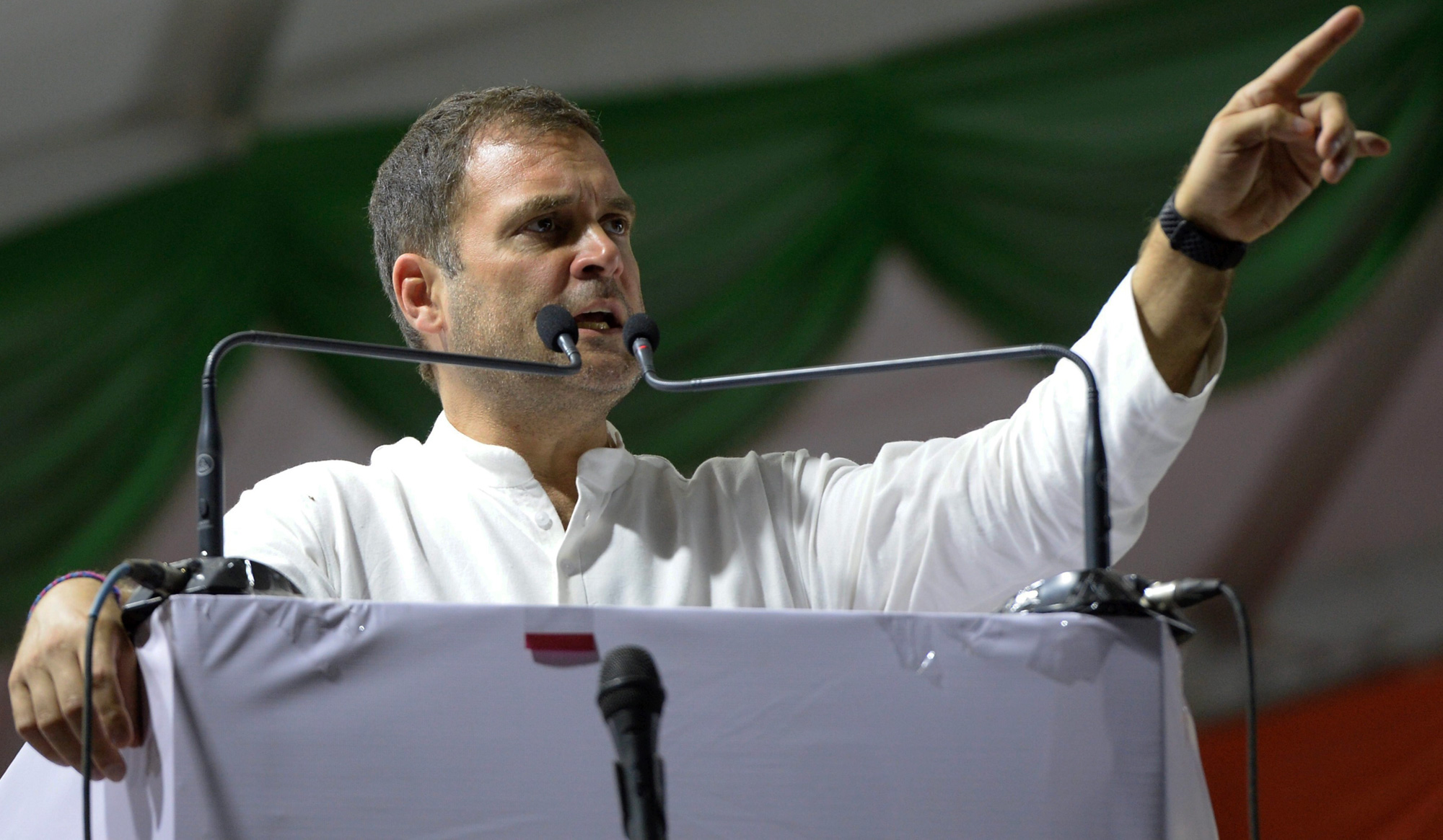 Congress president Rahul Gandhi gestures as he speaks during an election rally, ahead of the Lok Sabha polls in Bangalore Rural district on Sunday, March 31, 2019. 