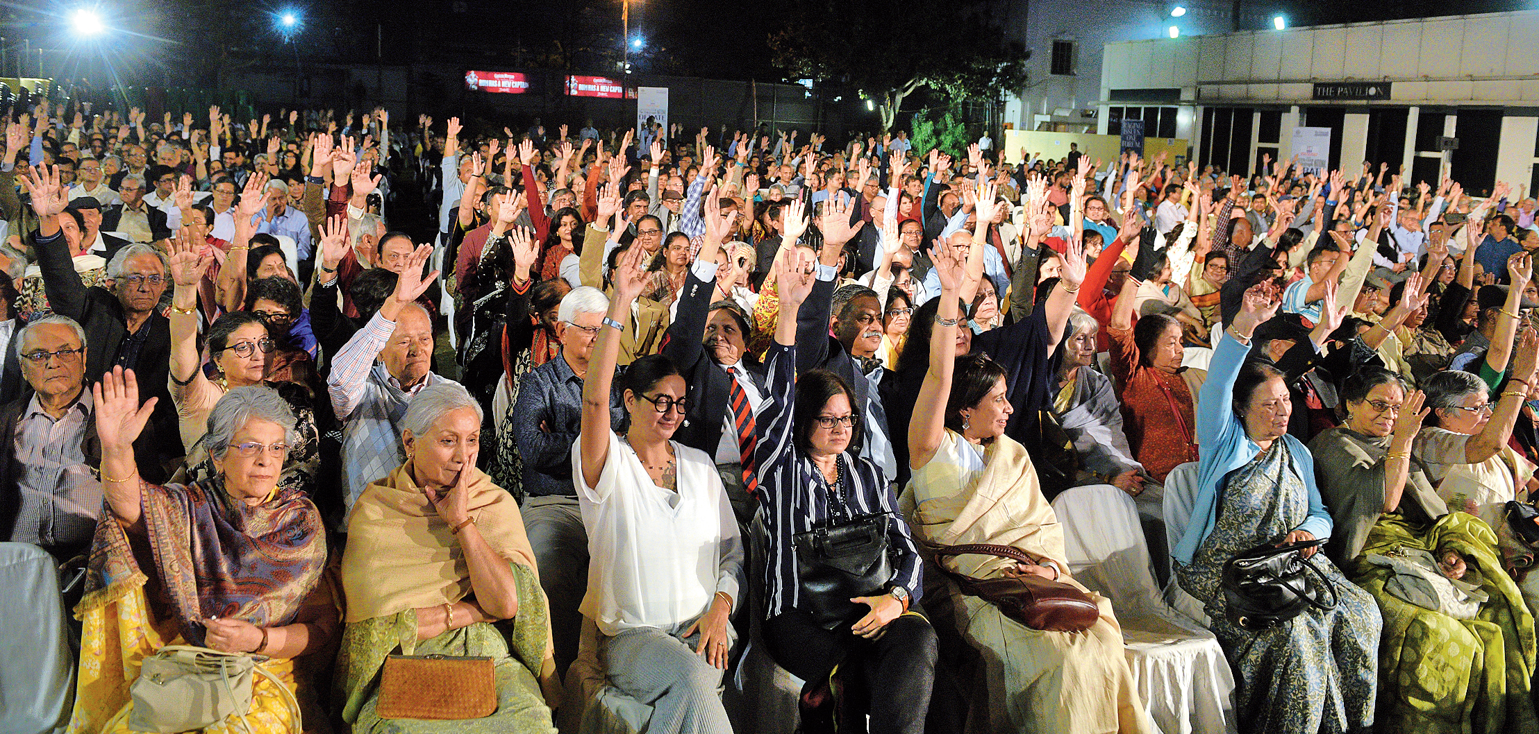 For: The audience at Calcutta Club gave a decisive verdict in favour of the motion on Sunday. Put to vote by moderator Sandip Chatterjee, the hands raised (below) for the proposition clearly outnumbered those raised for the opposition.
