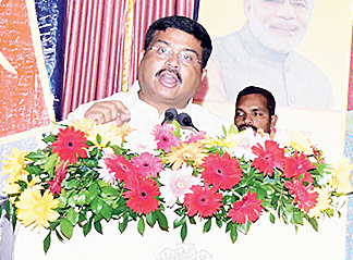 Union minister Dharmendra Pradhan at Saheed Bhavan in Cuttack on Friday. 
