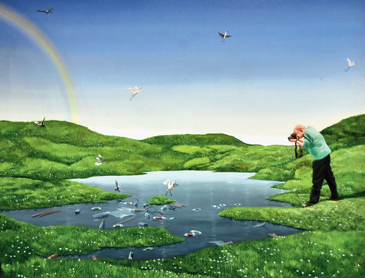 One of the paintings of Pratul Dash displayed at the second Dhanbad Art Fair on Friday