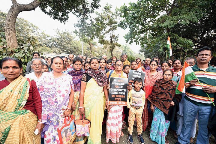 A group of over 50 people came as representatives of a church at Phulbari in the Sunderbans, around an hour’s drive from Canning and over 70km from Calcutta. Residents of Christianpara, the neighbourhood they live in, had spent most of December doing the rounds of block land and land reforms offices, other government offices and police stations with birth certificates and land ownership documents. Dipti Gayen, 60, who walked in Monday’s rally, was one of them. “Most government officials were also confused about which paper would be valid.  But our MLA held several programmes to assure us that we should not give in to the fears. Three generations of my family have died in this country. I am as much an Indian citizen as anyone else,” Gayen said.