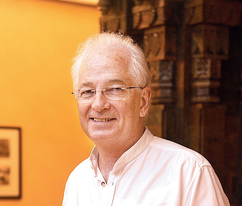 David Gower at The Oberoi Grand’s Gharana moments before delivering the Tiger Pataudi Memorial Lecture, presented by Air India and a joint initiative by The Bengal Club and The Telegraph, in association with The Oberoi Grand Kolkata, on Wednesday evening. 