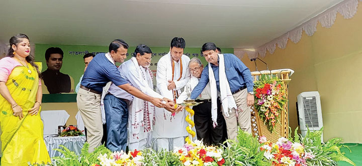 Tripura chief minister Biplab Kumar Deb inaugurates a park in Agartala on Wednesday

