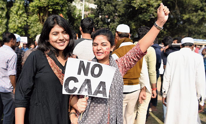 Anney Riaz, 22, and (right) Sabnam Khatun, 22, are hostel mates who were at Ramlila Maidan on Thursday. Anney, a third-year student at Maulana Azad College, wants the government to include all religions in the Citizenship (Amendment) Act. “There are Muslims, such as Ahamadiyyas, who are facing religious persecution in Pakistan. Why not citizenship for them?” she asked. Sabnam, a third-year student at Aliah University, said sometimes she felt that even their existence would be under threat.