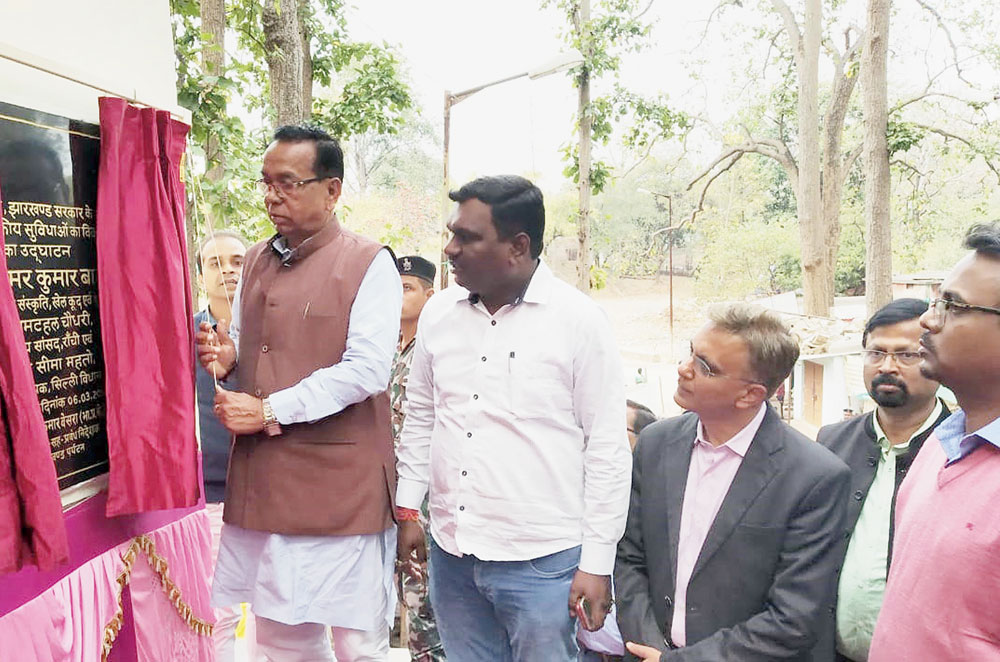 Ranchi MP Ram Tahal Choudhary inaugurates adventure park at Jonha falls on Wednesday. 

