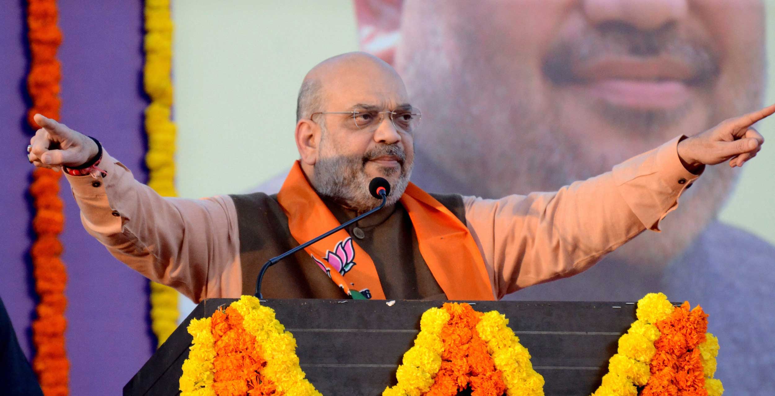 BJP president Amit Shah addresses party workers in Goa on Saturday. 