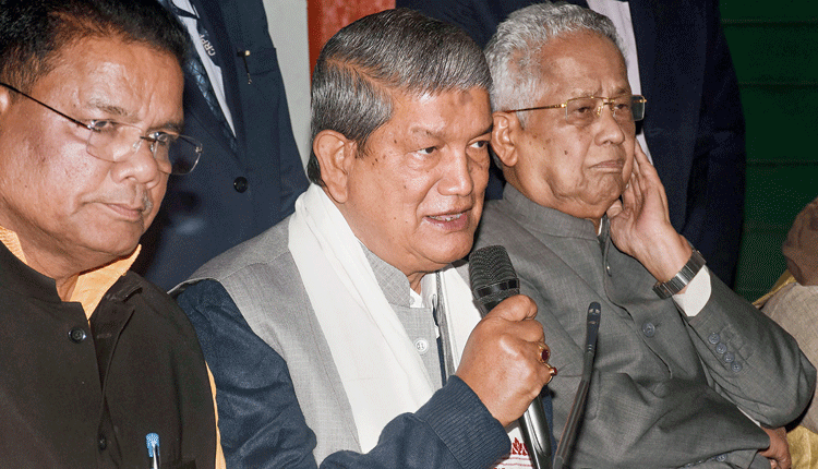 PCC president Ripun Bora, AICC Assam-in-charge Harish Rawat and former chief minister Tarun Gogoi on Friday.