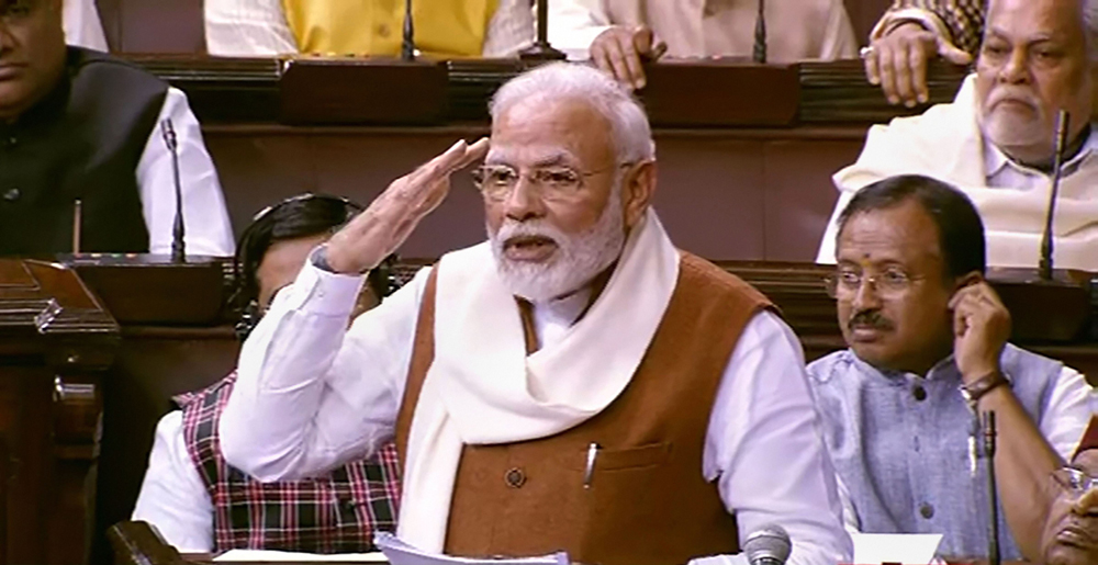 Prime Minister Narendra Modi in the Rajya Sabha on Thursday