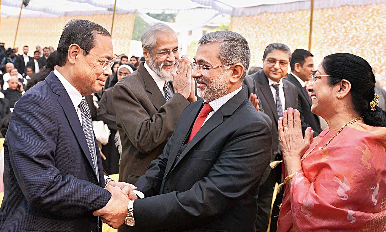 Chief Justice of India Ranjan Gogoi (left) and Justice Madan Lokur (centre) with Justice Kurian Joseph at Justice Joseph’s farewell on Thursday.