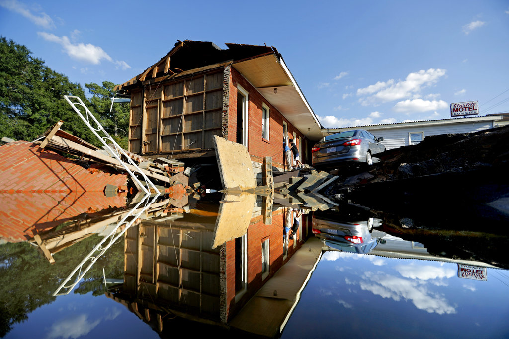 Part of the Starlite Motel is washed away in the aftermath of flooding from Hurricane Florence in Spring Lake, North Carolina