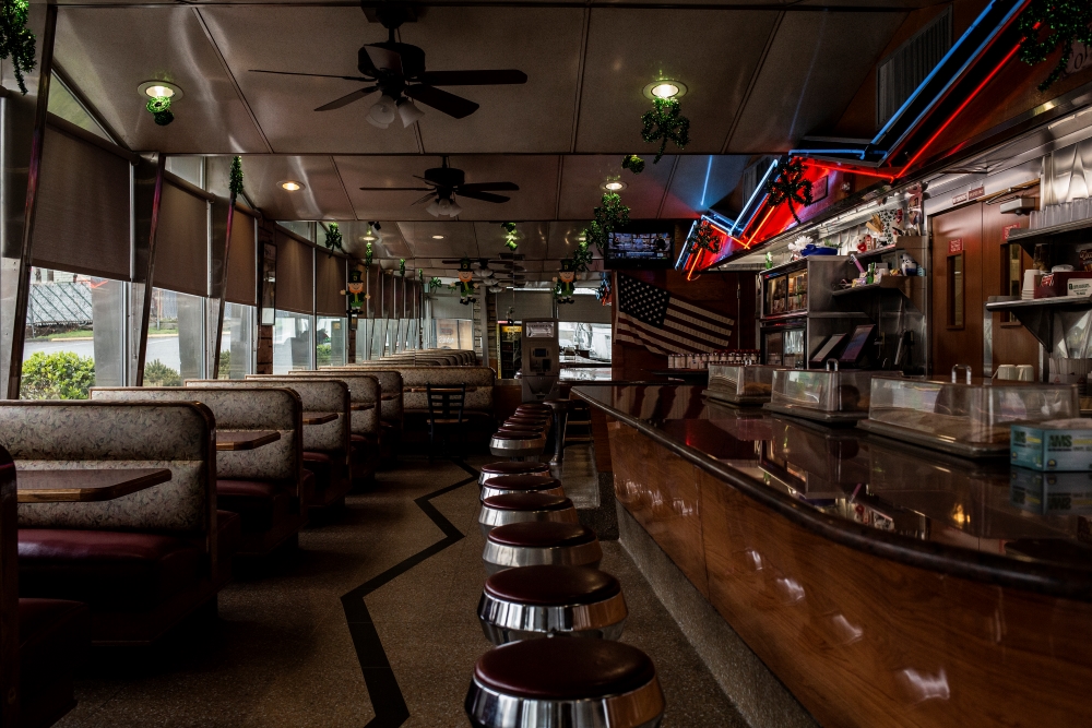 The counter Americana Diner which is open and serving takeout orders in West Orange, N.J., on Thursday, March 19, 2020