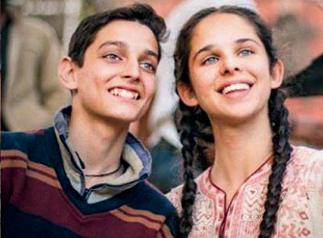 Shivam Raina, who plays Majid, and Zara Webb as Noor in No Fathers in Kashmir.