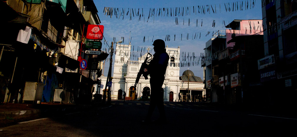 A security officer stands guard outside St. Anthony's Shrine where bombing was carried out on Easter Sunday, in Colombo, Sri Lanka, Wednesday, April 24, 2019. 