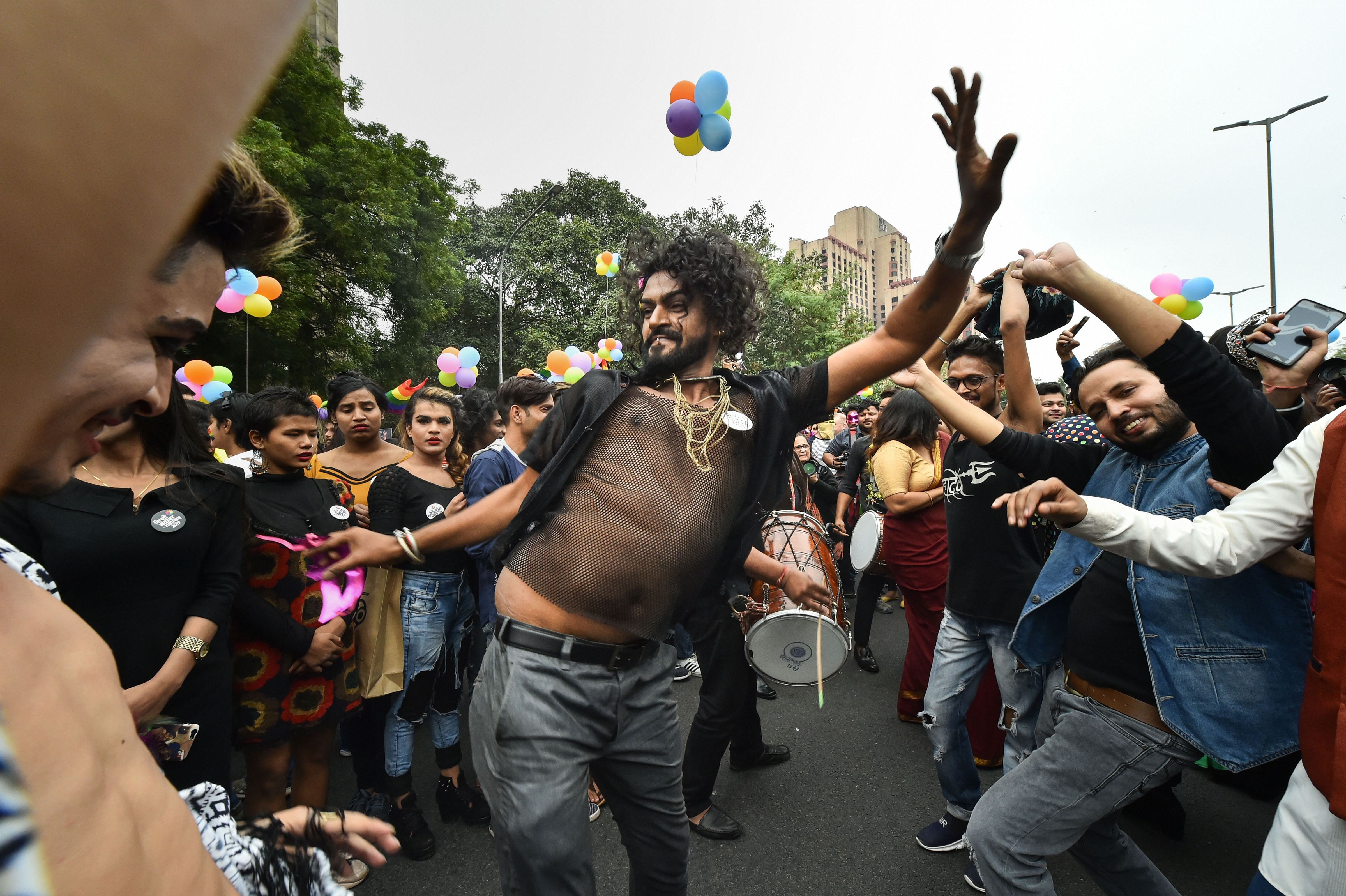 Members of the LGBTQ community and their supporters march during the annual Delhi Queer Pride Parade in New Delhi on Sunday, November 24, 2019.