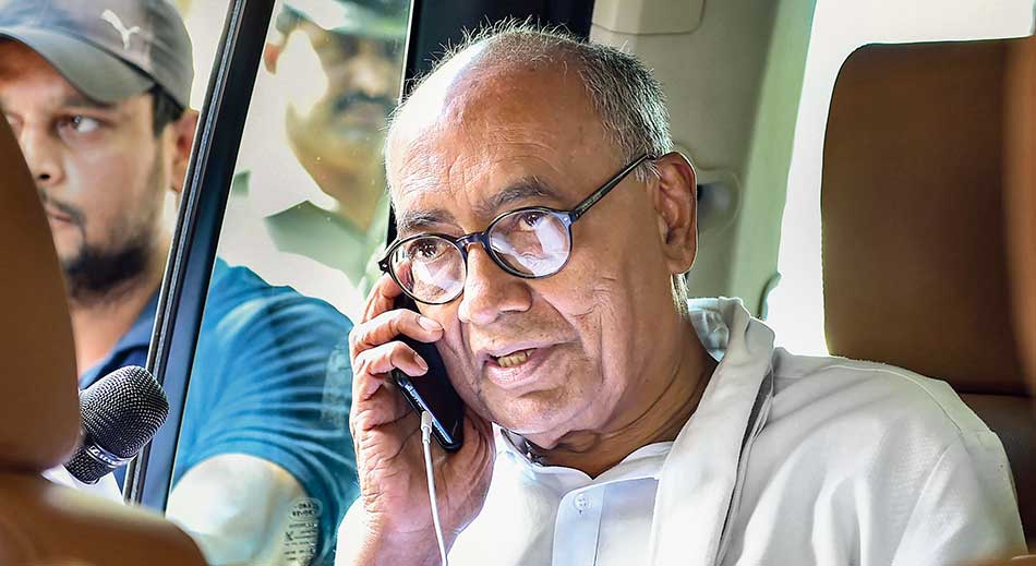 Digvijaya Singh leaves the DGP’s office in Bangalore on Wednesday. 