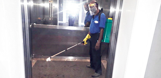 Elevators being sanitised at Acropolis mall