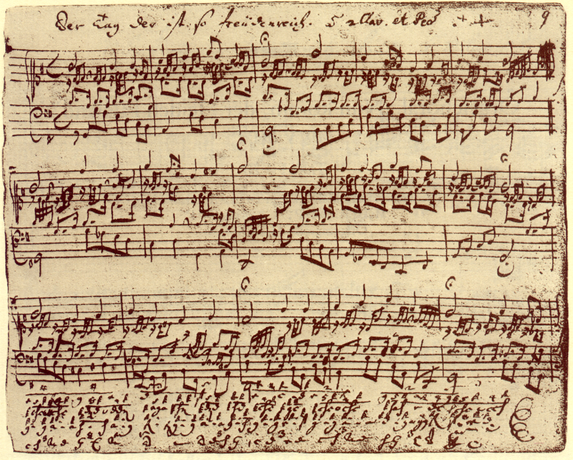 A scanned copy of the first page of Johann Sebastian Bach's manuscript of a choral prelude, 