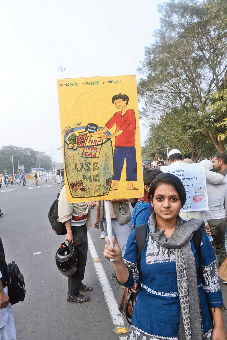 Ankita Ali, a  postgraduate student of Bengali at Jadavpur University and a painter, came with a poster that showed the “right place” for CAA-NRC-NPR
