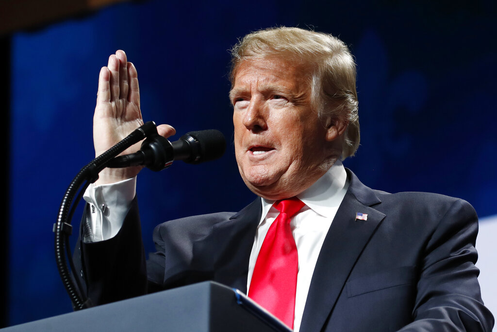 President Donald Trump speaks at the American Farm Bureau Federation's 100th Annual Convention on Monday January 14, 2019, in New Orleans. 