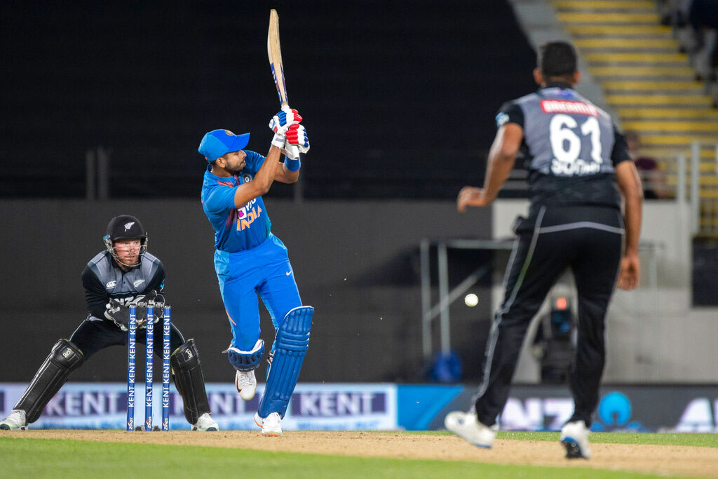 Shreyas Iyer bats during the Twenty/20 cricket international between India and New Zealand in Auckland on Sunday