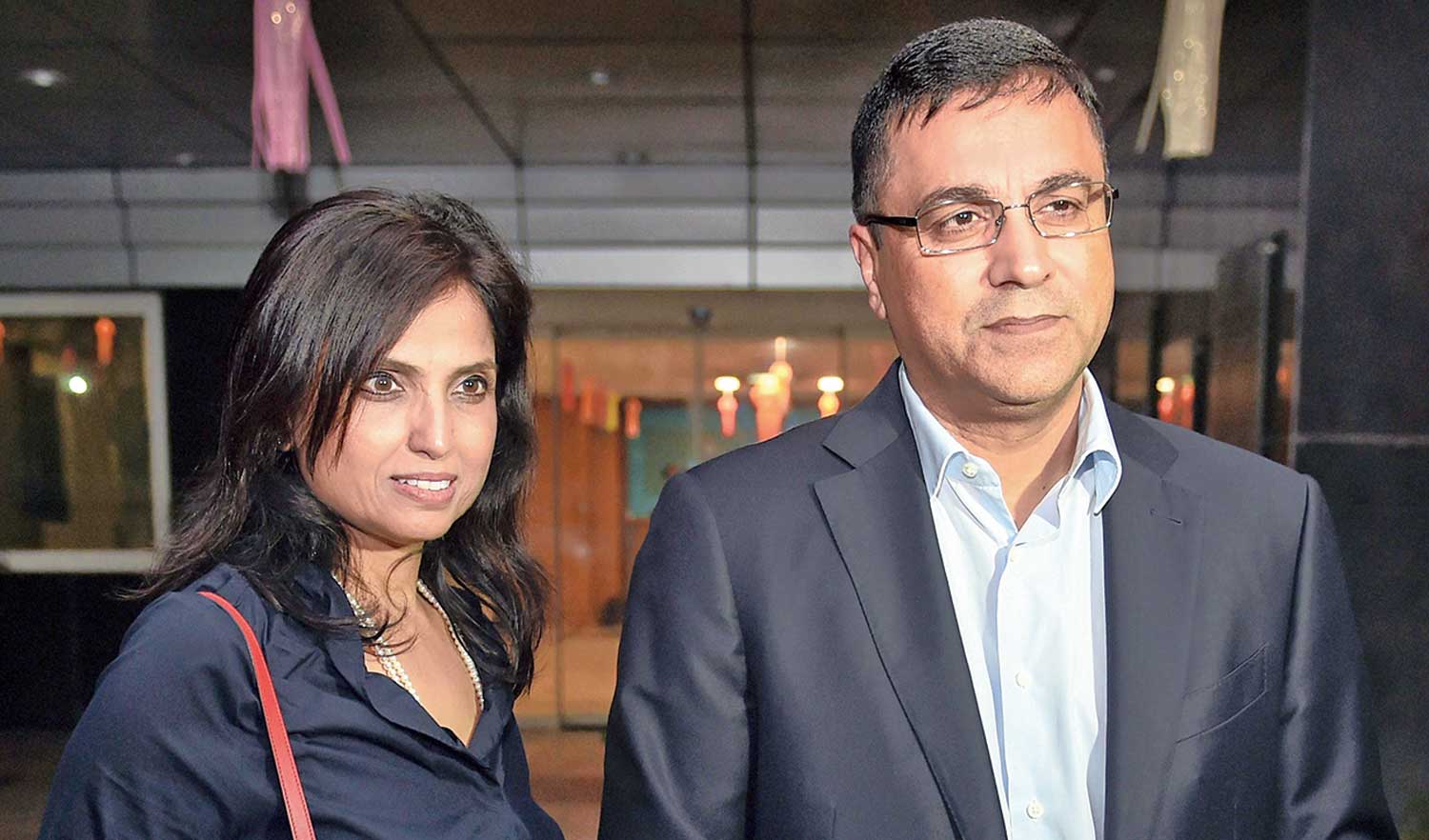 Rahul Johri with wife Seema outside the BCCI headquarters in Mumbai