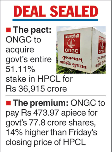 ONGC pays premium for HPCL stake - Telegraph India