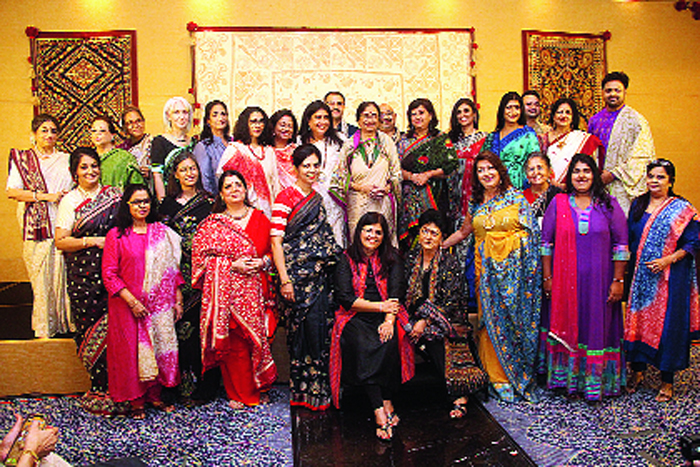Shamlu Dudeja and Malika Varma with Gouri Basu, Tanusree Shankar, Patti Hoffman, Parul Swarup, Priti Patel, Vinita Bajoria, Mousumi Sengupta, Atri Bhattacharya, Rupali Basu, Jaya Seal Ghosh, Roshni Sen, Husna-Tara Prakash, Rita Bhimani, Lata Bajoria, Kangan Bhalla, Saumya Varma, Oindrilla Dutt, Atul Bhalla, Soumyojit Das and Sourendro Mullick in a photocall post the walk.