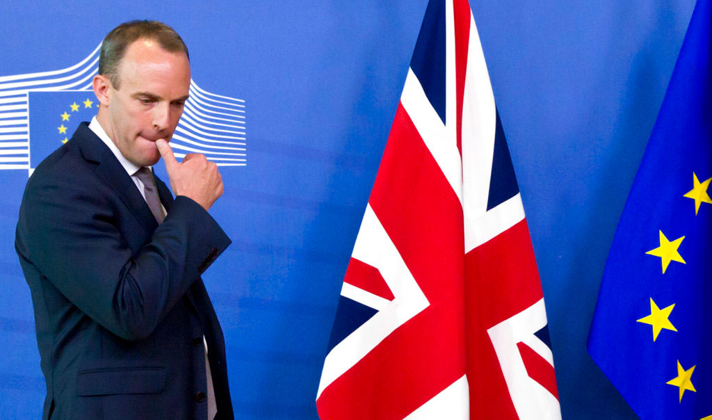 Dominic Raab waits at the EU headquarters in Brussels on August 31, 2018. The Brexit secretary resigned Thursday.