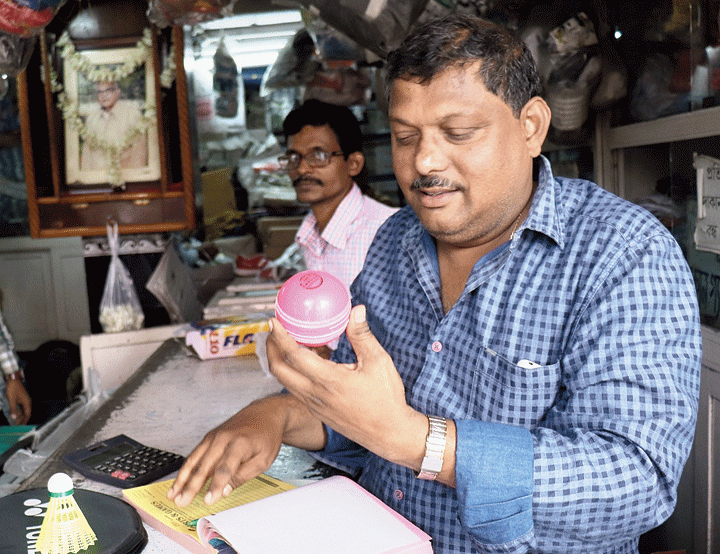 Rajib Sen with a pink ball. 
