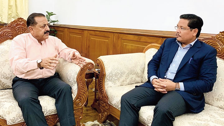 Jitendra Singh and Conrad K. Sangma interact in New Delhi on Friday