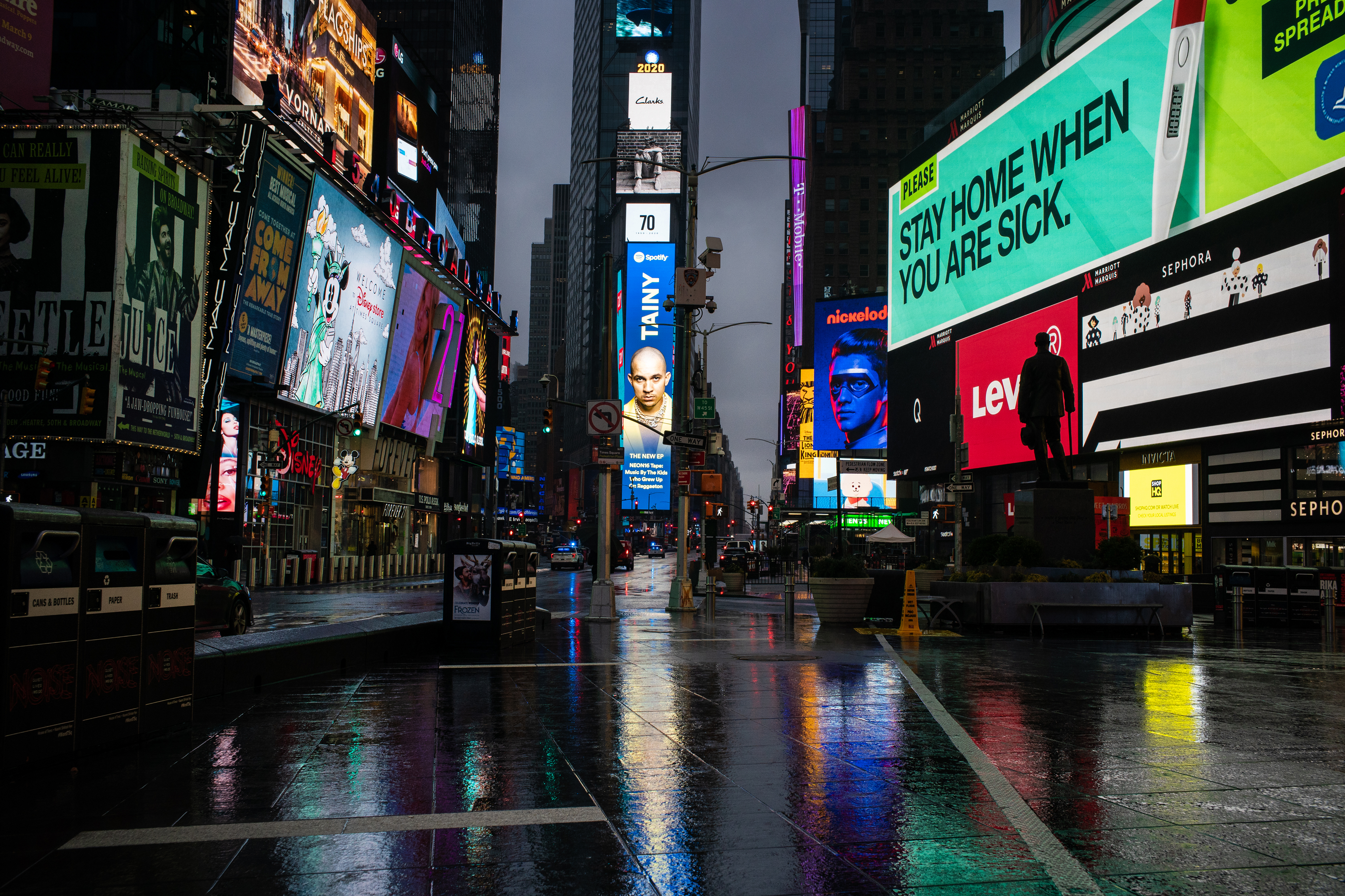 Times Square in New York City was mostly devoid of people on Thursday, March 19, 2020