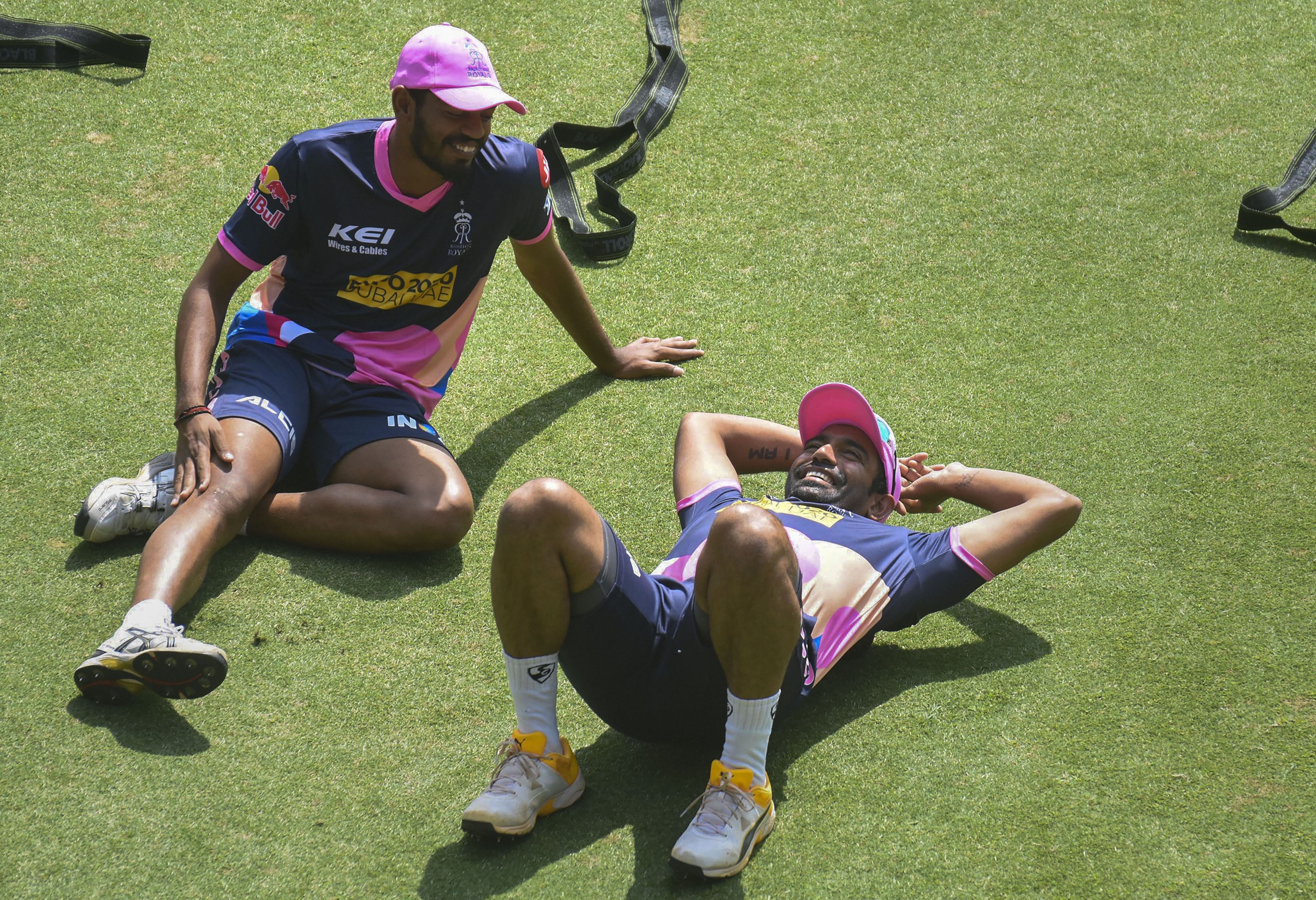Rajasthan Royals player Robin Uthappa (R) during a practice session ahead of the 13th edition of Indian Premier League (IPL), at ACA Stadium, in Guwahati
