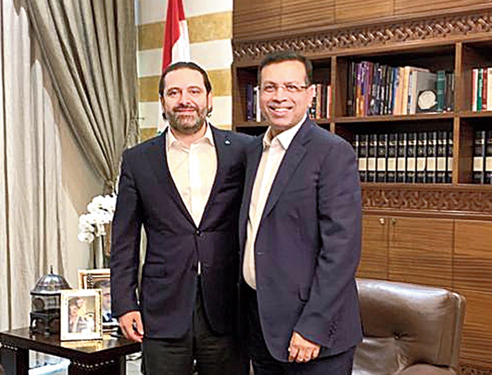 Sanjiv Goenka with Saad Al Hariri in Beirut on Sunday. 