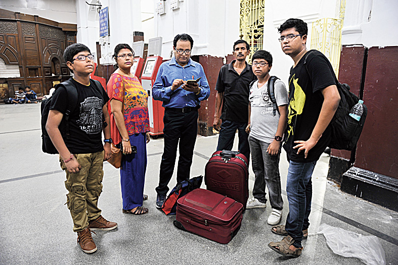 A family that was stuck at Howrah station on Monday night because of the blockade. 
