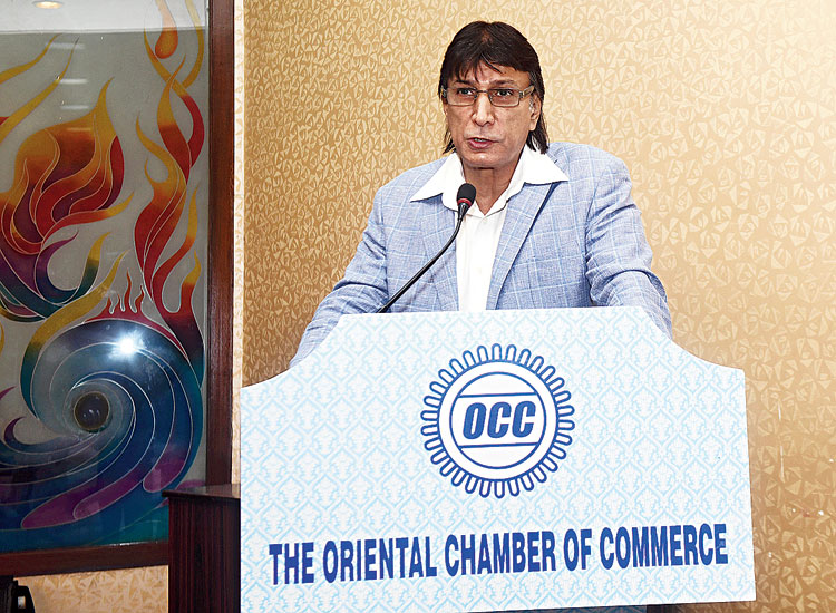 Noomi Mehta, a senior member of the Oriental Chamber of Commerce, speaks at the trade body’s annual general meeting on Wednesday. 