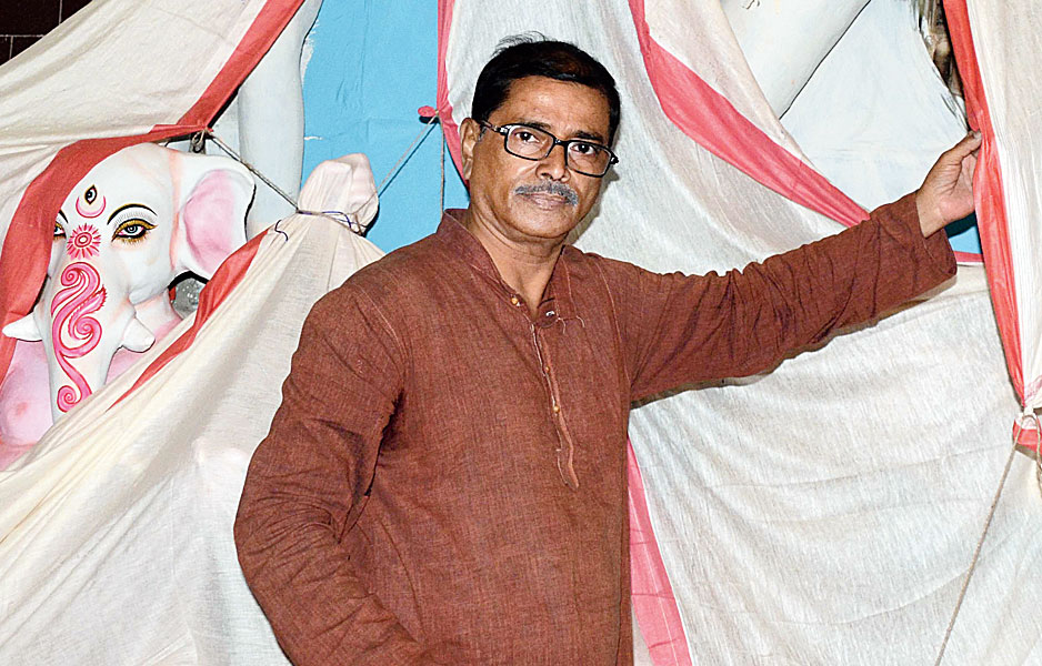 Pradeep Ghosh Dastidar at the pandal in Burdwan Compound in Ranchi on Friday. 