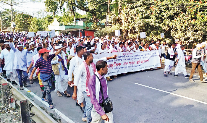 Residents join in protest at Panitola in Tinsukia district on Sunday
