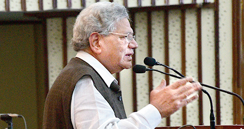 Yechury at a condolence meeting for former Bengal industry minister and politburo member Nirupam Sen on Sunday.
