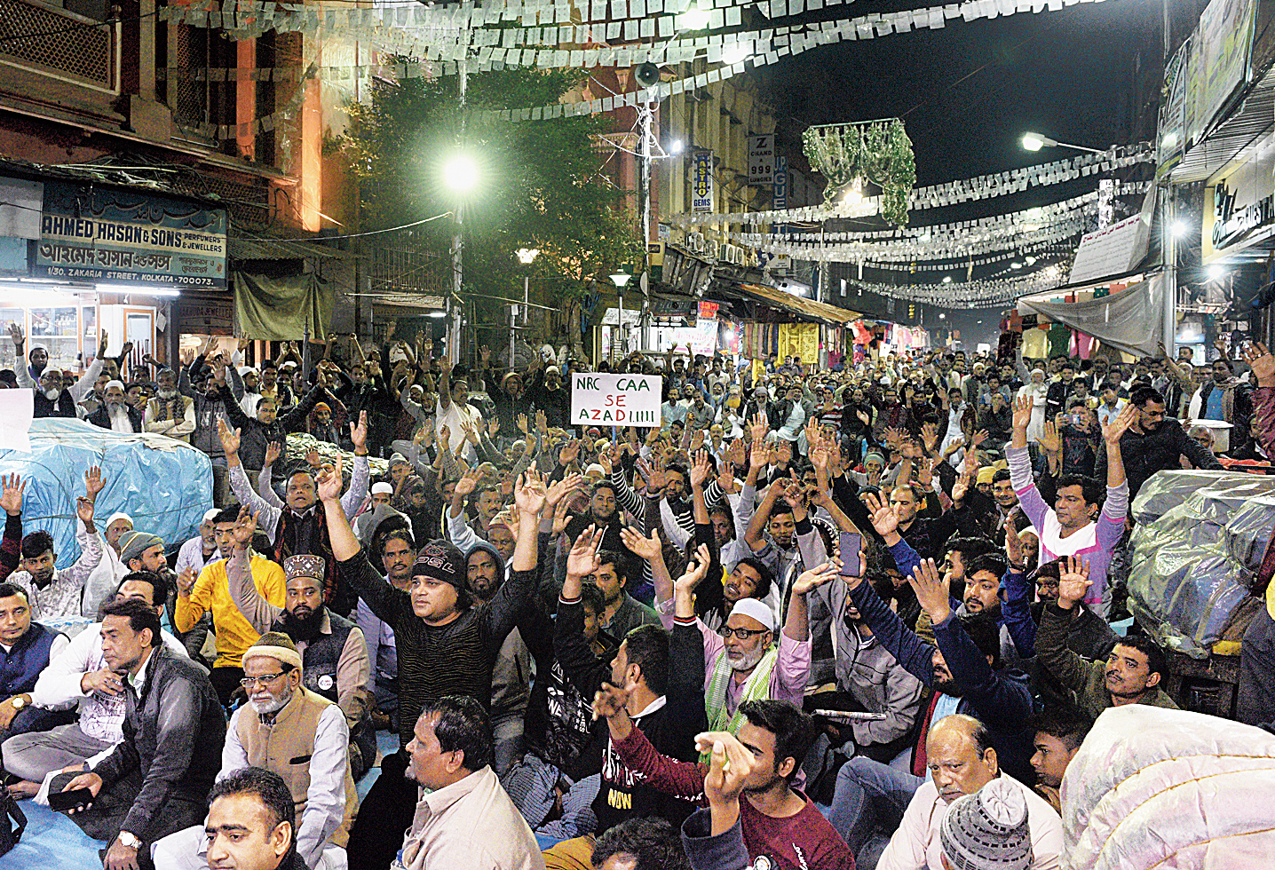 Protesters raise slogans against the Citizenship (Amendment) Act and the National Register of Citizens.