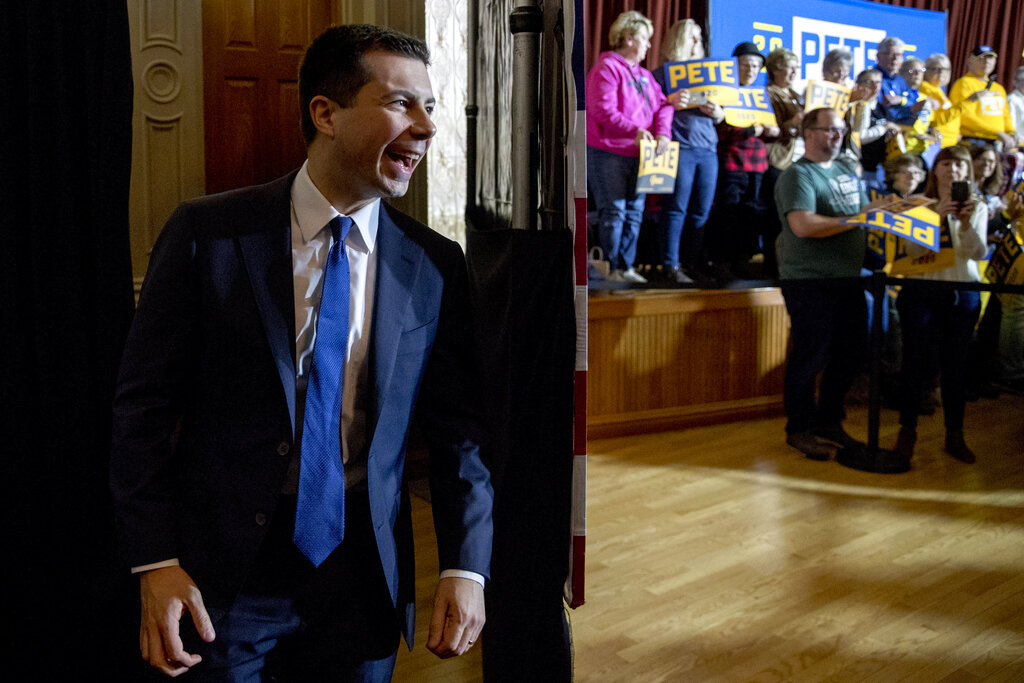 Democratic presidential candidate former South Bend, Ind., Mayor Pete Buttigieg arrives at a campaign stop at Hotel Winneshiek, on Thursday