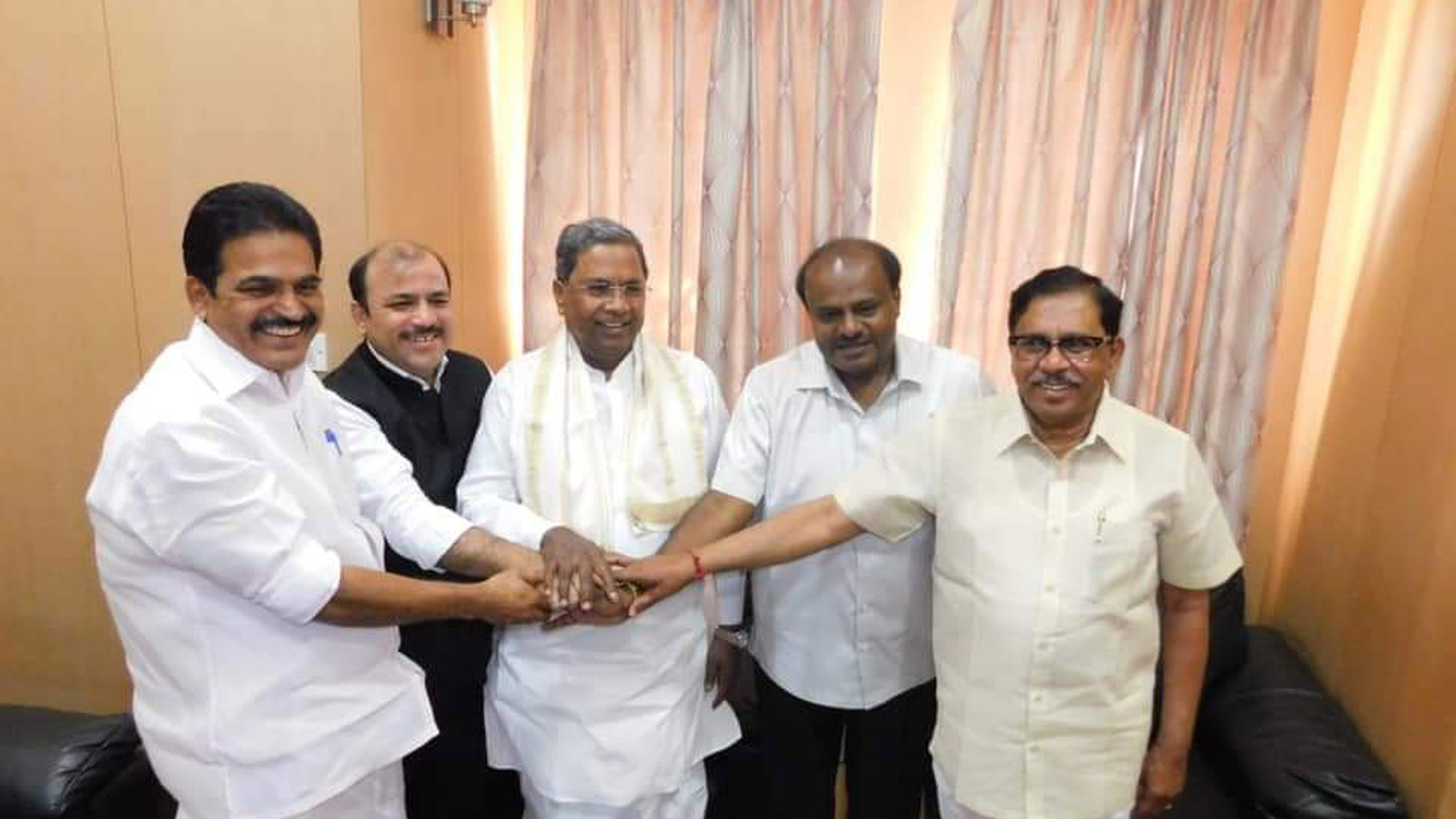 Congress leader K.C. Venugopal, former JD(S) leader Danish Ali (now in BSP), Congress leader Siddaramaiah, former Karnataka chief minister H.D. Kumaraswamy and ex-deputy chief minister G. Parameshwara in March 2019. The latter three have been booked for sedition.
