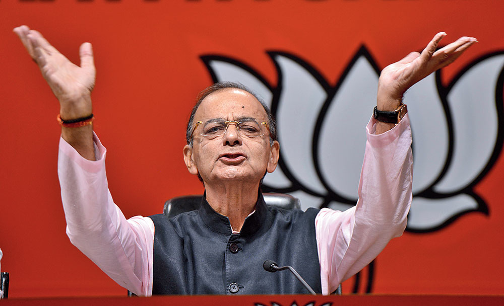 Arun Jaitley at the news conference in New Delhi on Tuesday. 