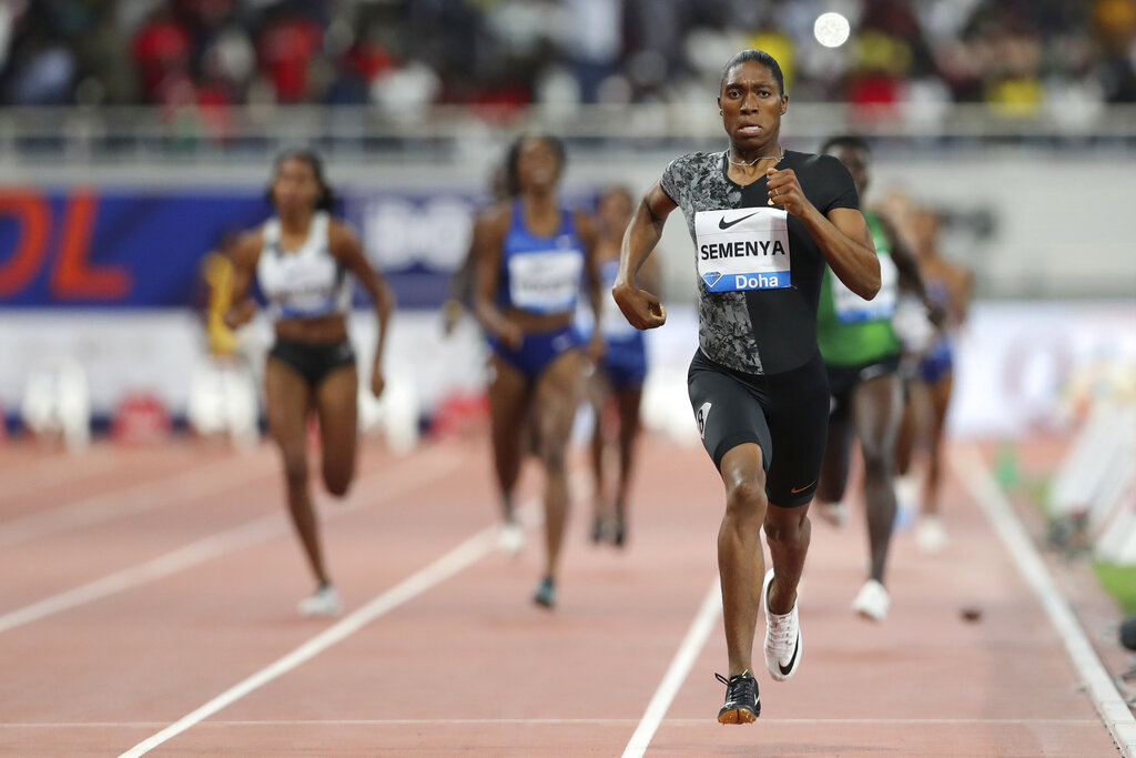 South Africa's Caster Semenya competes to win the gold in the women's 800-metre final during the Diamond League in Doha, Qatar, on Friday, May 3, 2019.