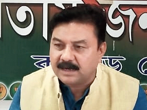 Ranjeet Kumar Dass speaks in Silchar on Sunday. 
