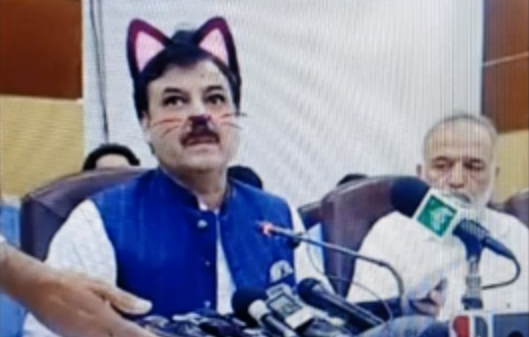 Stills of Minister of Information Shaukat Yousufzai and his fellow ministers with cat ears and whiskers went viral on social media