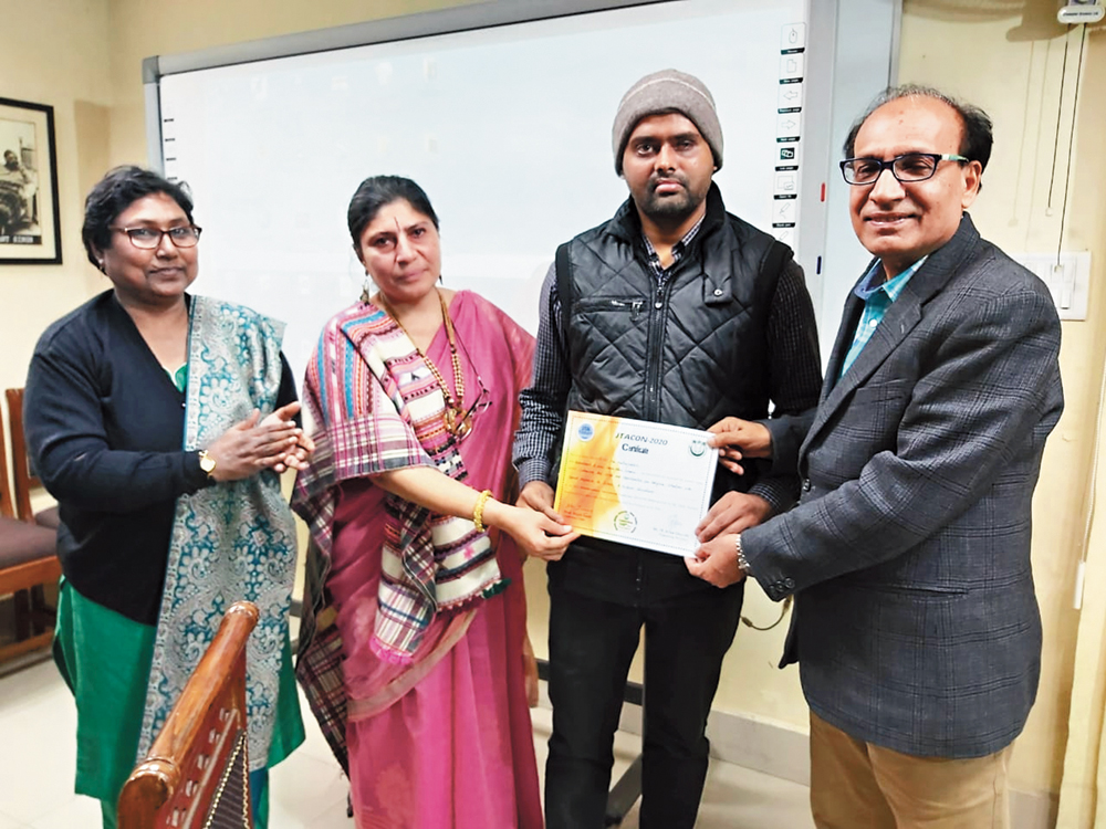 AWARD FOR THE VERY PAPER FOR WHICH MINHAJ TOOK THE BLOW: Mohammad Minhajuddin, who said his left eye was blinded by a police lathi during a raid on a Jamia Millia Islamia reading room on December 15, won an award for an academic paper on Tuesday. Incidentally, the masters student of law was working on this paper, titled “Enhancing the scopes and opportunities for religious scholars with special reference to Islam: a proposed structure”, when the raid took place. On Tuesday, he won the best paper award at the Jamia Teachers’ Association Conference 2020 and received a standing ovation at the Ansari Auditorium