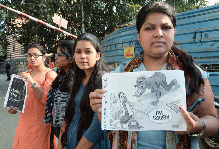 ABVP members demonstrate outside the district collectorate